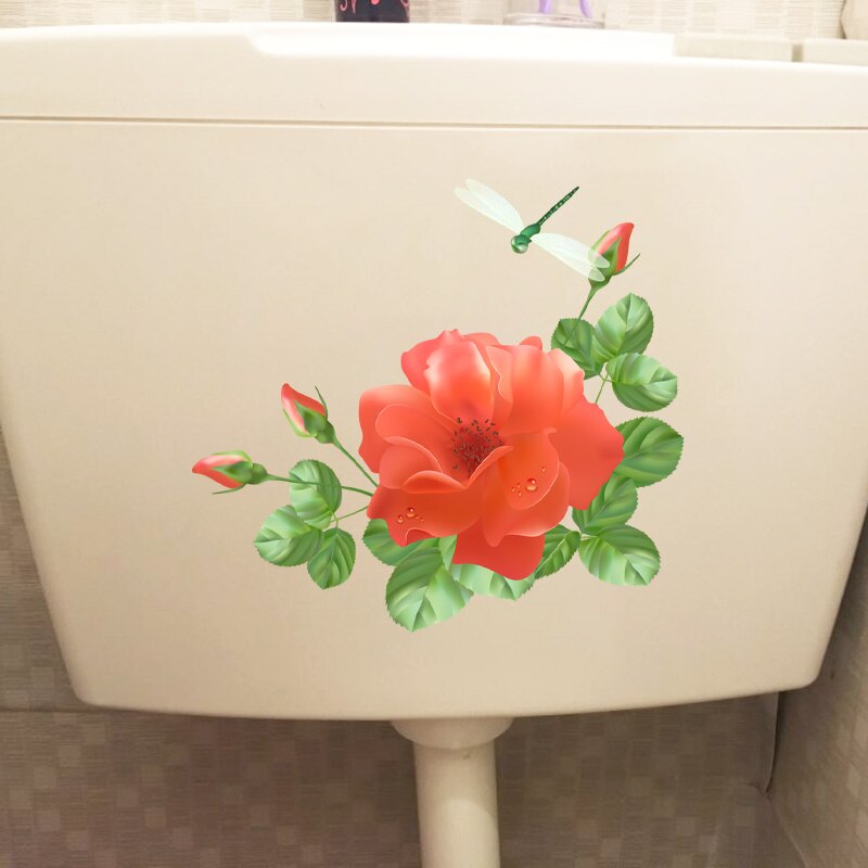 Zttzdy 24.8Cm × 23Cm Verf Schilderij Rode Bloem Wc Decor Mooie Wc Decals Thuis Muur Stickers T2-0851