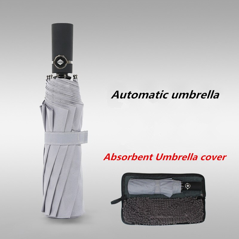 Automatische paraplu mannen Business paraplu met Absorberende cover opbergtas Aanpassen logo effen kleur paraplu