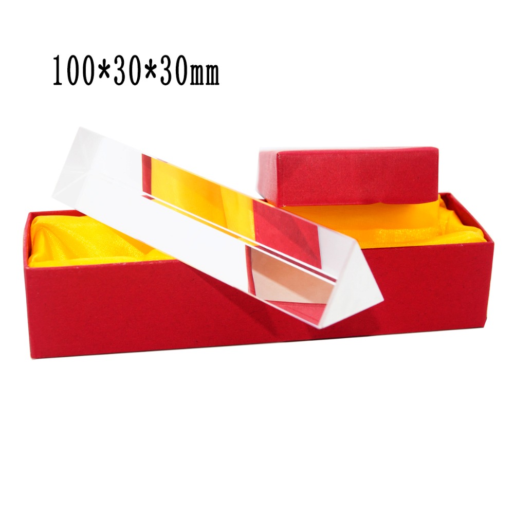 (10*3cm) Rainbow Optical Glass Reflecting Triangular Prism Physics Teaching Light Spectrum color Triple Prism with Box