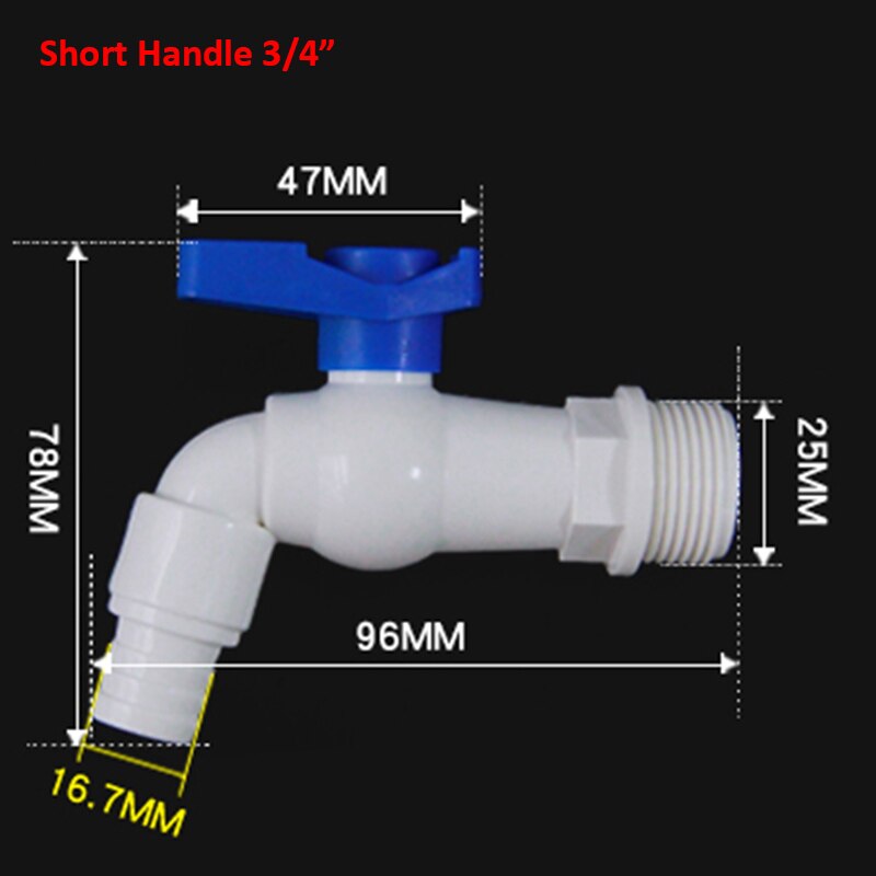 PVC Pipe Fitting - 1/2" 3/4" Faucet Kitchen Garden Washbasin bathroom Washing Machine Plastic Threaded Tap Plumbing Accessories: 3I4 In Short-Handle