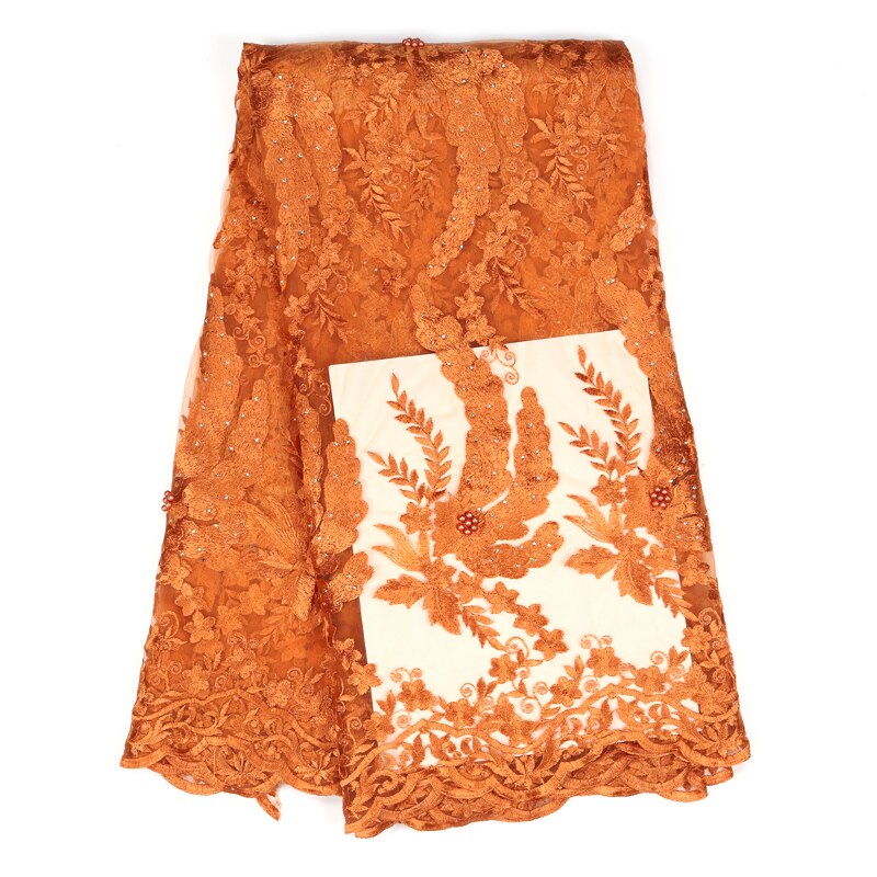 African beaded lace fabric embroidered Nigerian lace fabric French tulle lace fabric used in gold evening dresses