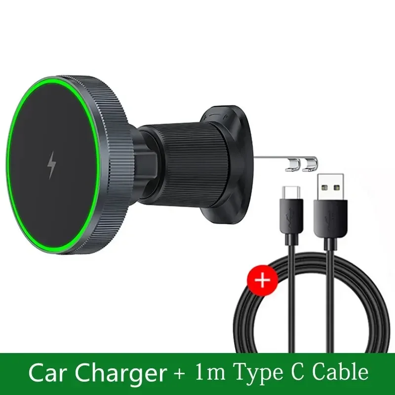 Cargador de coche inalámbrico magnético con luz LED, soporte para teléfono móvil, estación de carga rápida con imán para iPhone 16 15 14 13 12 Pro Max: Plata