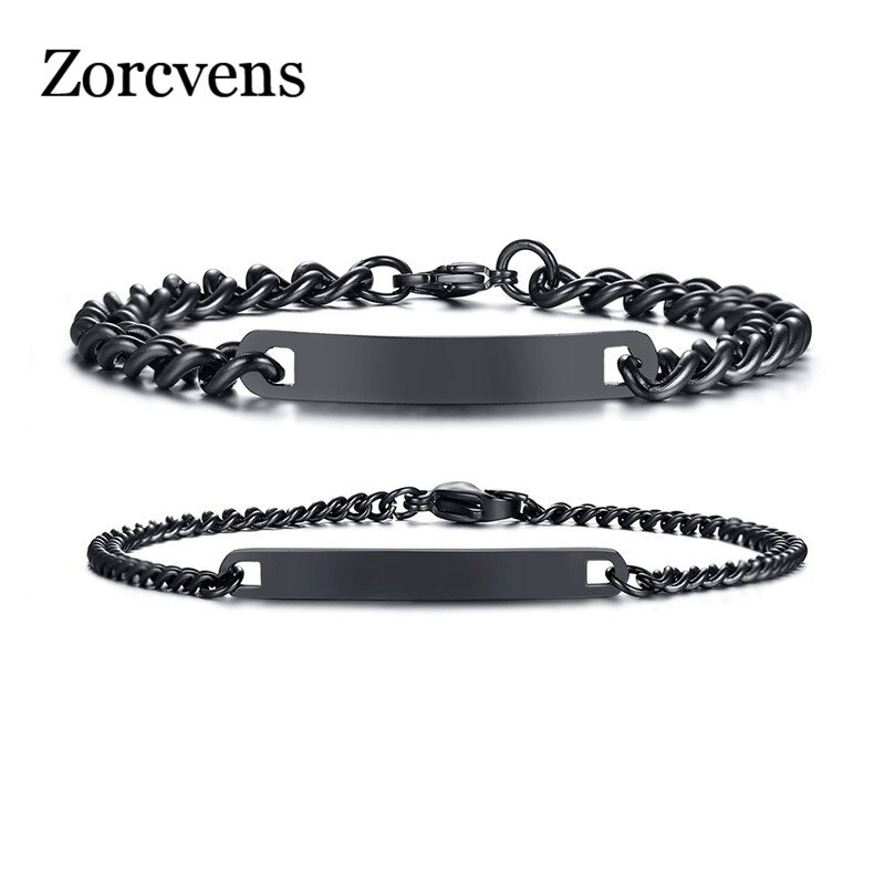 ZORCVENS id tag cuban link chain couple bracelets for men women golden stainless steel Jewelry