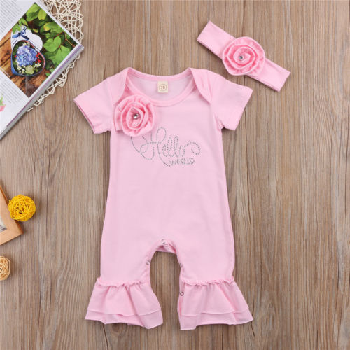 Kid Baby Girl Short Sleeve Long Flare Pants Romper Sleepwear Newborn Baby Girls Flower Romper Jumpsuit Outfits Clothes