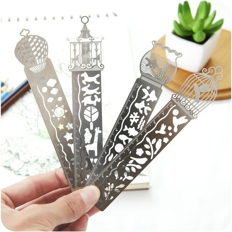 Reglas de bolsillo de acero inoxidable, balanza métrica grabada como marcador, accesorios Kawaii, regla bonita, 2 uds.