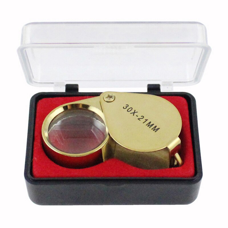 Bærbar 30x magt 21mm juvelerer forstørrelsesglas guld øje lup smykker butik laveste pris forstørrelsesglas med udsøgt kasse
