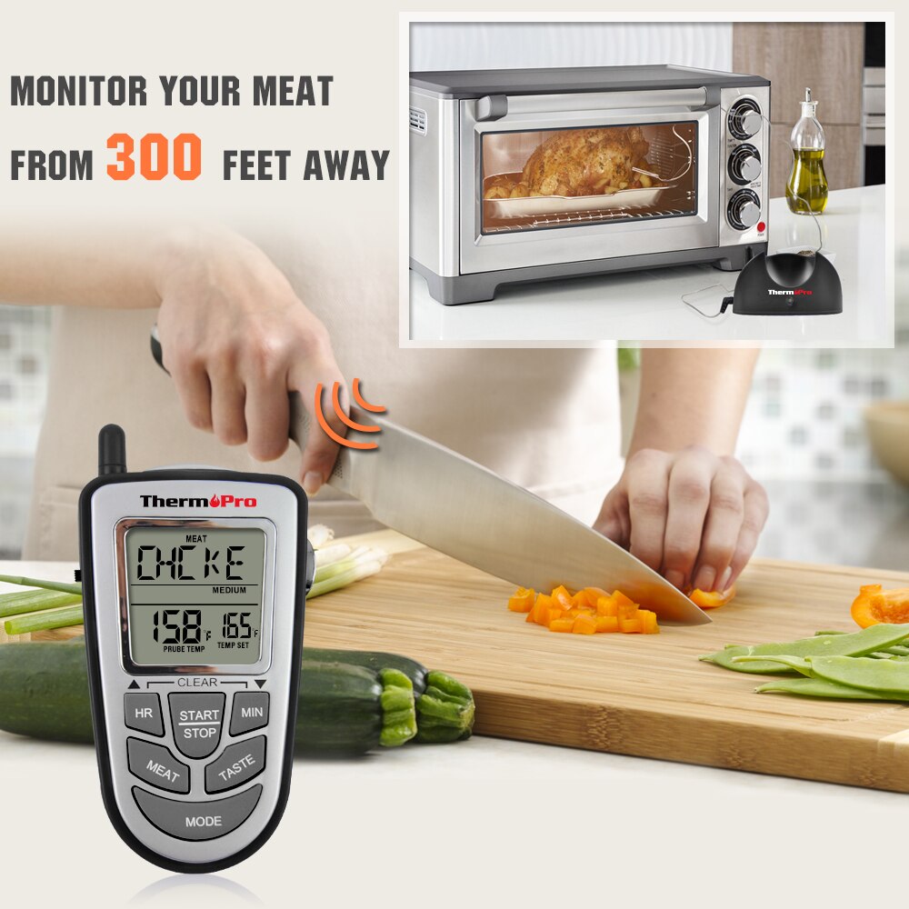 Thermopro TP-09 Termometro A Distanza Senza Fili/Senza Fili Forno Termometro di Carne della Sonda In Acciaio Inox Grande Schermo con Timing
