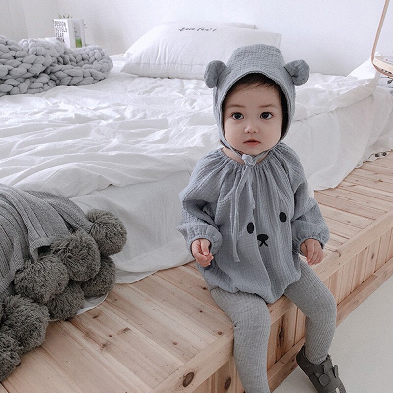 Babypigetøj økologisk bomuld 0-24m heldragter + hat langærmet babytøj spædbørn baby drengetøj babybukser