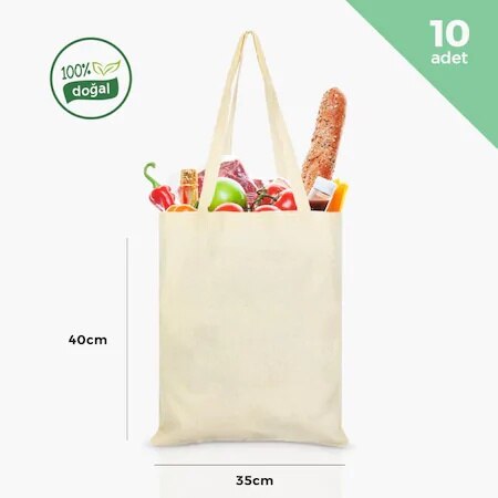 Milieuvriendelijke, niet-bedrukte boodschappentas van ruwe stof | 35 x 40cm (10 stuks ) 100%  katoen (voor een schonere wereld)