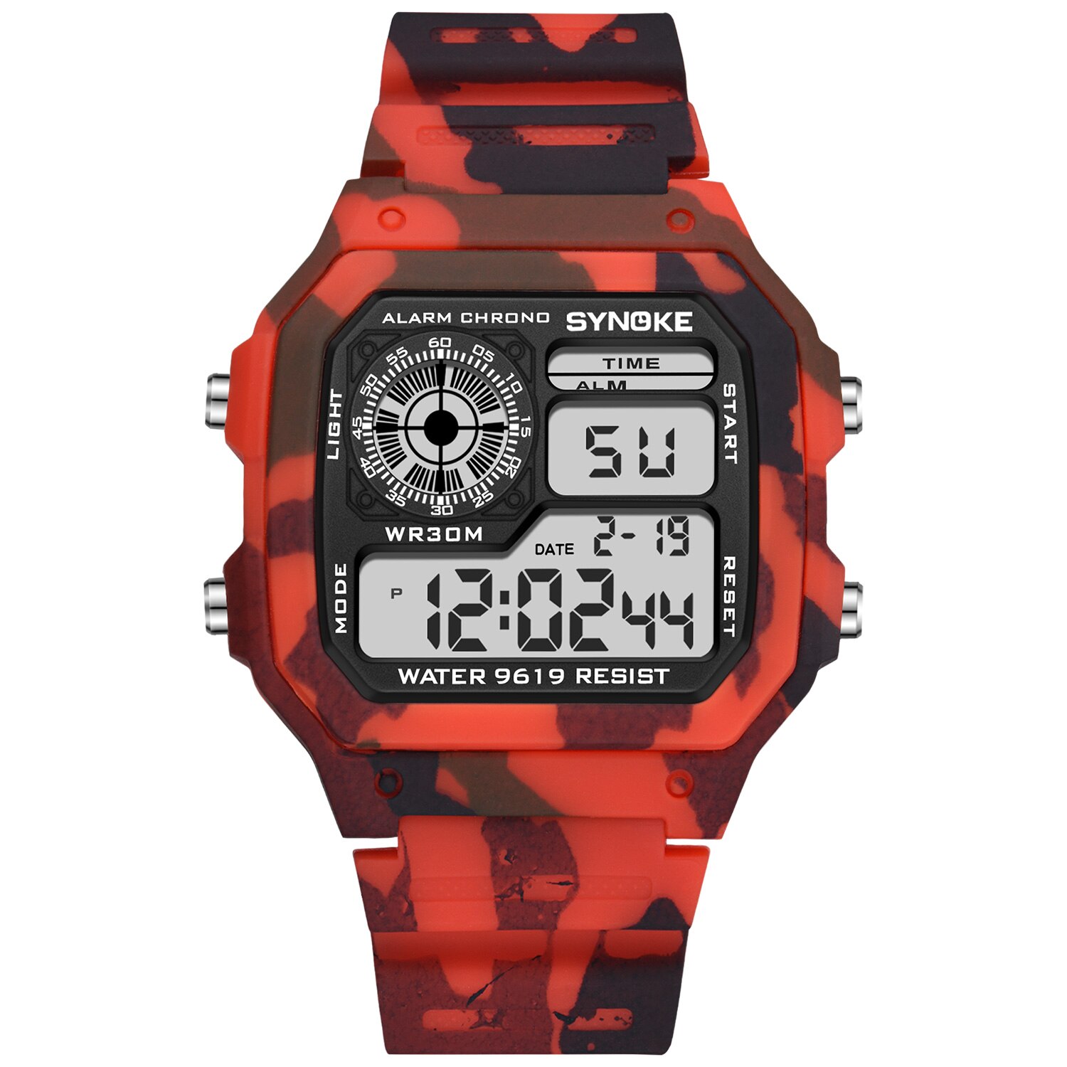 Heren Horloges Synoke Digitale Led Heren Horloge Plastic Body Life Waterdicht Wekker Mens Relogio Masculino Elektronische Horloge: Camouflage Red