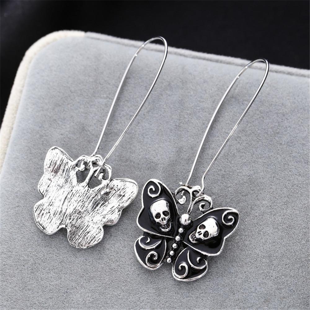 Papillon crâne boucles d'oreilles longues Punk noir papillon crâne cerceau boucles d'oreilles déclaration bijoux pour femmes filles