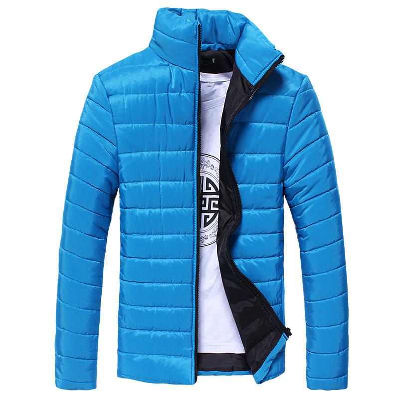 Zacoo heren winter dons gewatteerde katoenen jas staande kraag rits bovenkleding jas warme blouse: Meerblauw / Ik