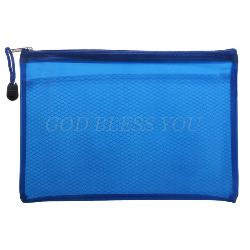 1Pc Folder for documents Capacity A5 Zipper File Pocket Storage Organizer Office School Waterproof: Blue