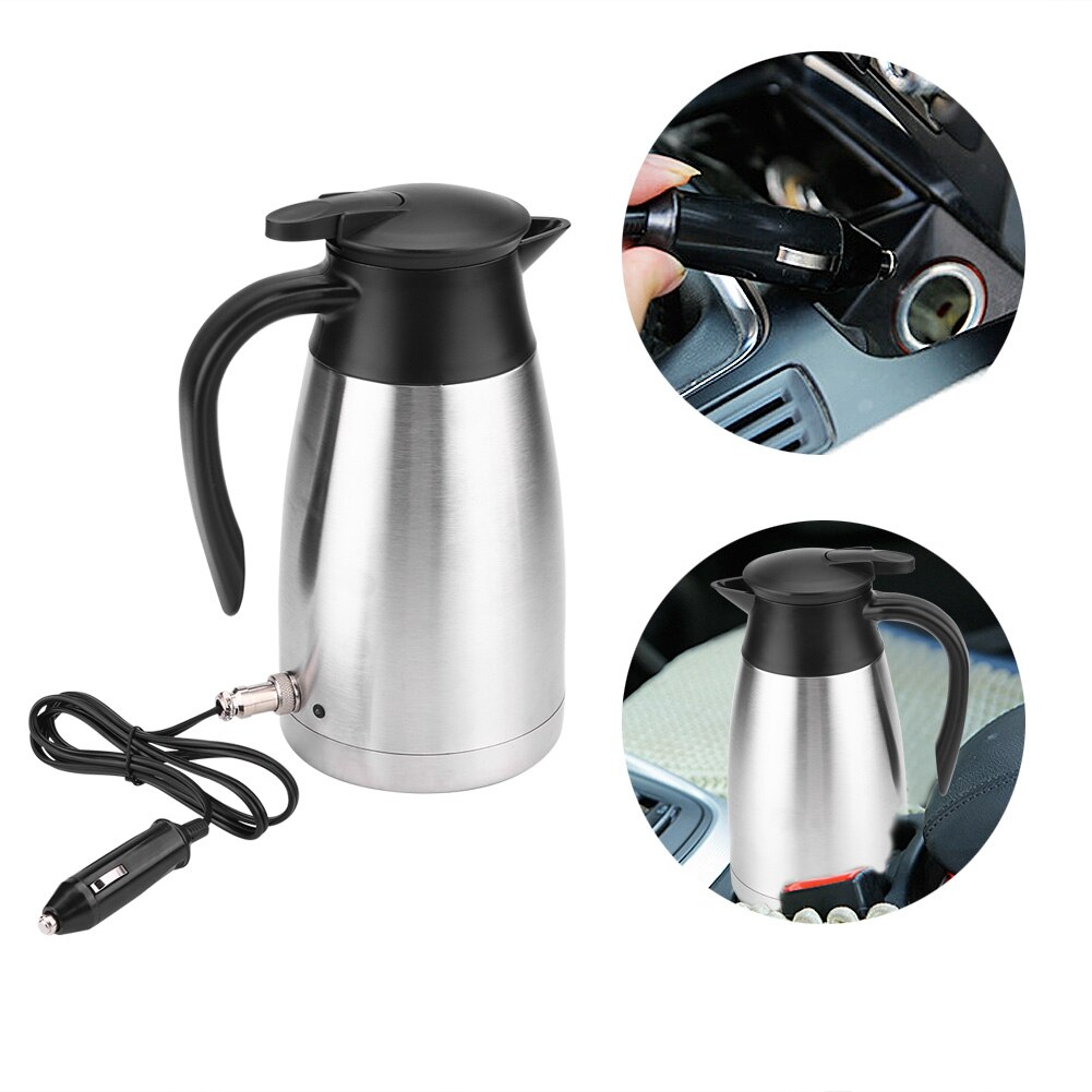Elkedel 1000ml 12v 24v rustfrit stål el-kedel i bilen rejsetermoflaske varmevandflaske elkedler