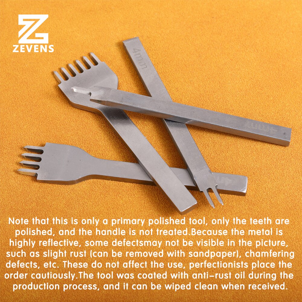 ZEVENS Leather Chisel Hole Punch Stitching Tool Teeth Polished Diamond Pricking Iron Leather Craft tool 3/4mm 1-2-4-6 teet