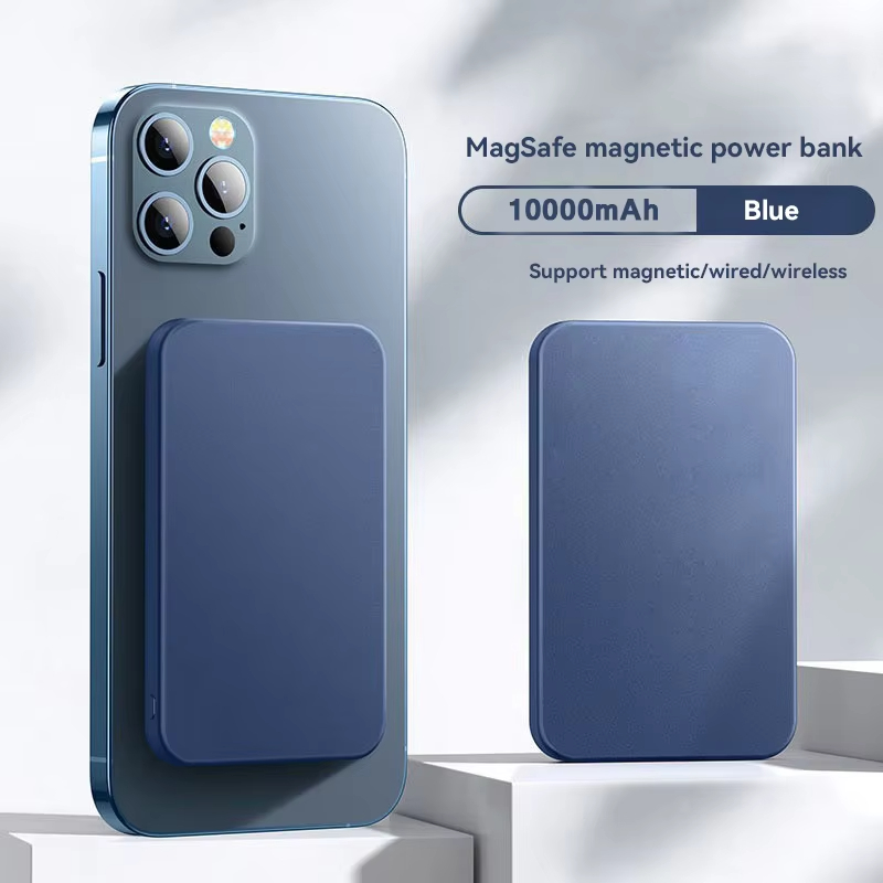 50000 mah draadloze magnetische powerbank oplader, snellader, draagbare oplader, externe reservebatterij voor apple iphone android: Blauw / 10000 mah