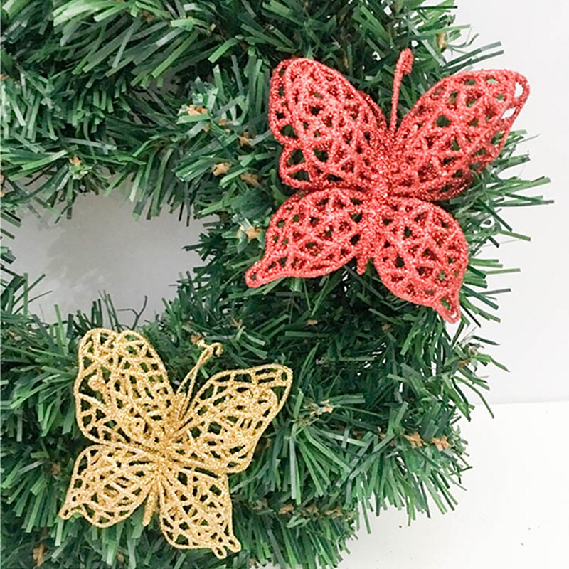 Glitter hul sommerfugl ornamenter farverig kunstig blomst sommerfugl til juletræ bryllupsfest boligindretning forsyninger