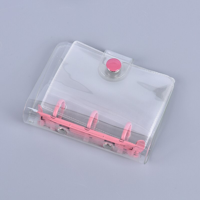 1pc Student Portable Notebook ring binder Kawaii School Supplies Cute Transparent 3 ring Mini Loose-leaf Hand Book: Red