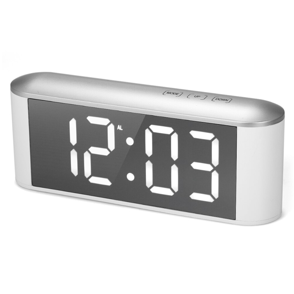 Table Desk LED Screen Mirror Digital Time Temperature Display Snooze Alarm Clock: WhiteCase WhiteLight