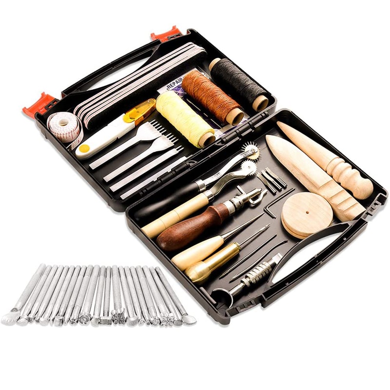 Outils de travail du cuir, poinçon biseauté, cordes de cire, aiguilles pour couture, poinçonnage, coupe, couture, fabrication artisanale du cuir