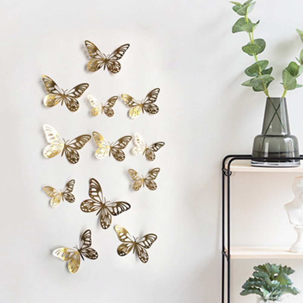 3D Butterfly Wall Sticker Metal Texture Hollow Simulation Butterfly Wall Art Decals Wedding Party Home Decoration