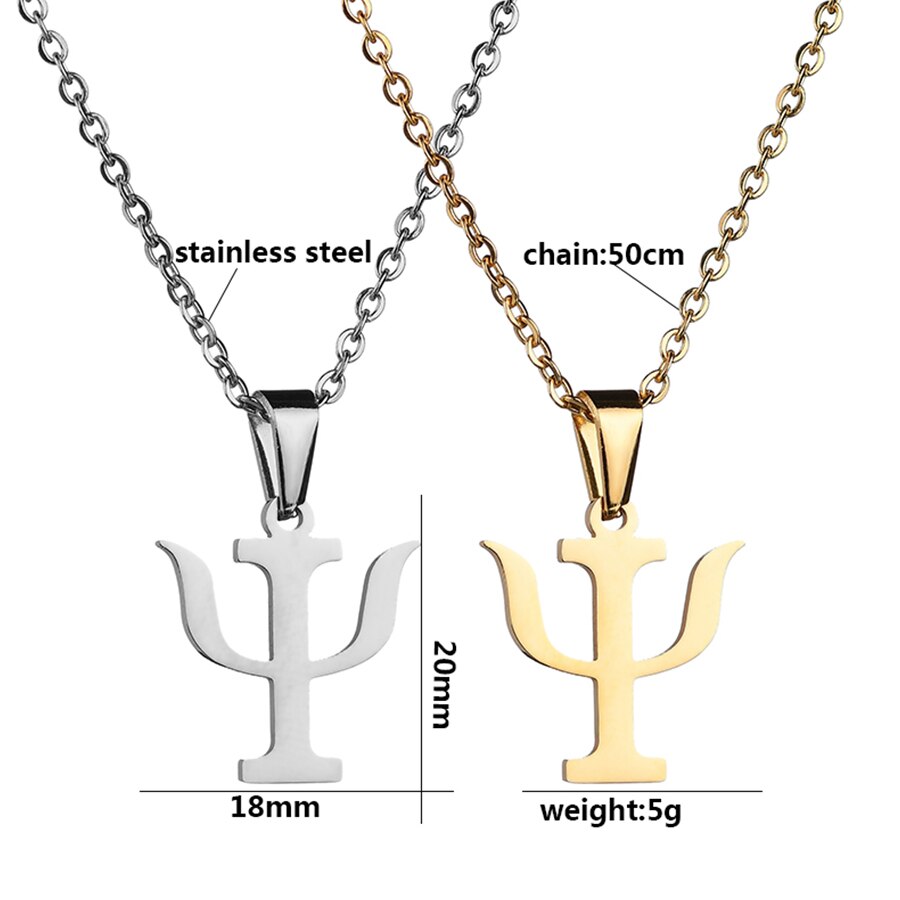 Trendy Psi Symbool Brief Mannen Vrouwen Hangers & Kettingen 316L Roestvrij Staal Gouden Kleur Psychologie Ketting Healing Sieraden