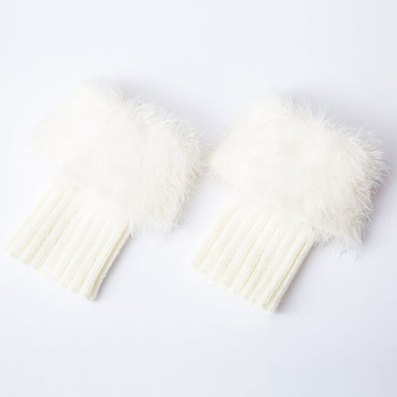 Womens Winter Warm Crochet Knit Fur Trim Leg Warmers Cuffs Toppers Boot Socks Women's Ankle Socks Legs Warmers Shoes Set: white