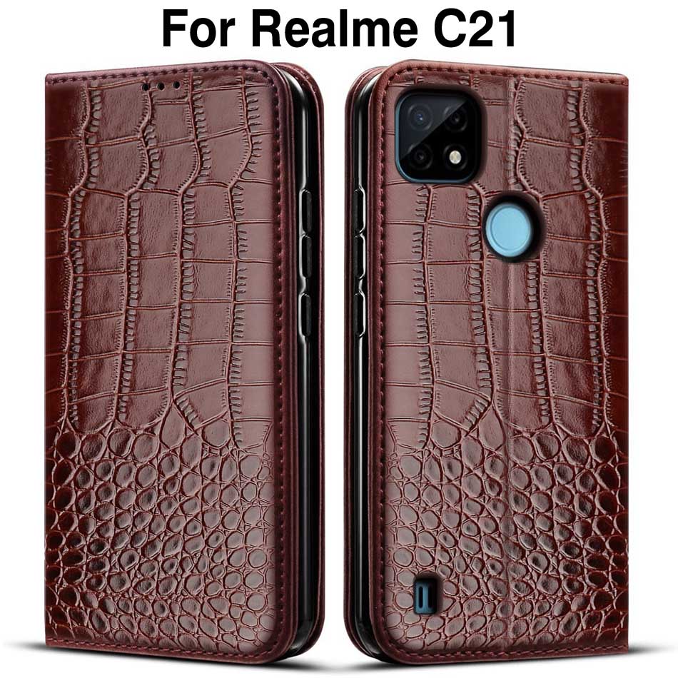 Voor Realme C21 Case Funda Telefoon Beschermende Shell Hoesje Case Voor RealmeC21 Flip Wallet Leather Book Etui Capa Coque Tas: Deep Brown