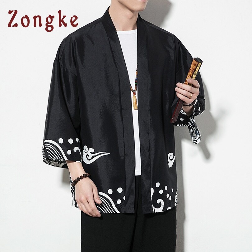 Zongke Chinese Style Dragon Kimono Cardigan Men Shirt Hip Hop Streetwear Kimono Shirt Men Japanese Kimono Men Shirt Summer