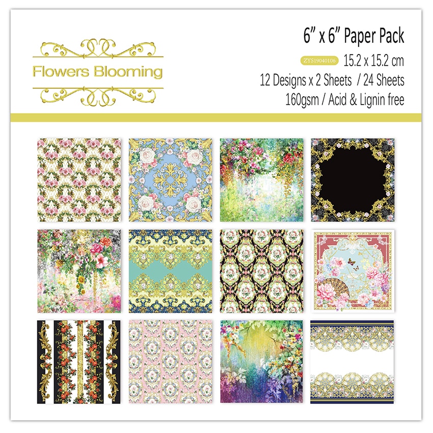24 sheets 6"X6" Flower Blooming patterned paper Pad Scrapbooking paper pack handmade paper craft Background pad Alinacraft