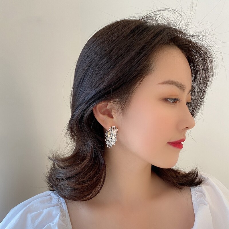 Mengjiqiao Elegante Mode Transparant Kristal C Vormige Hoepel Oorbellen Voor Vrouwen Statement Sieraden Cirkel Boucle D' Oreille