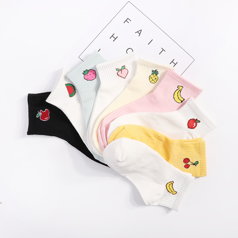 Spring Summer Art Fresh Fruit Boat Socks White Soft Cotton Socks Breathable Cute Women's Travel Hosiery