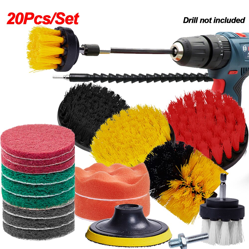 Cepillos de taladro para limpieza de llanta de rueda de coche, esponja de pulido, herramientas de lavado de coche para baño, bañera y cocina: 20Pcs