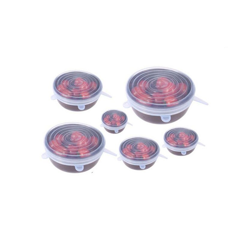 Siliconen rekbare voedseldeksels keukenaccessoires universele siliconen kom pot deksel siliconen deksel pan koken voedsel vers: 6cs witte