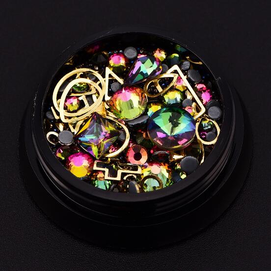 Blanding stil bittesmå perler ting krystal dekorationer gør det selv håndværk flade diamanter farverige nail art metal nitte harpiks smykker fyldstoffer: 6 farverige