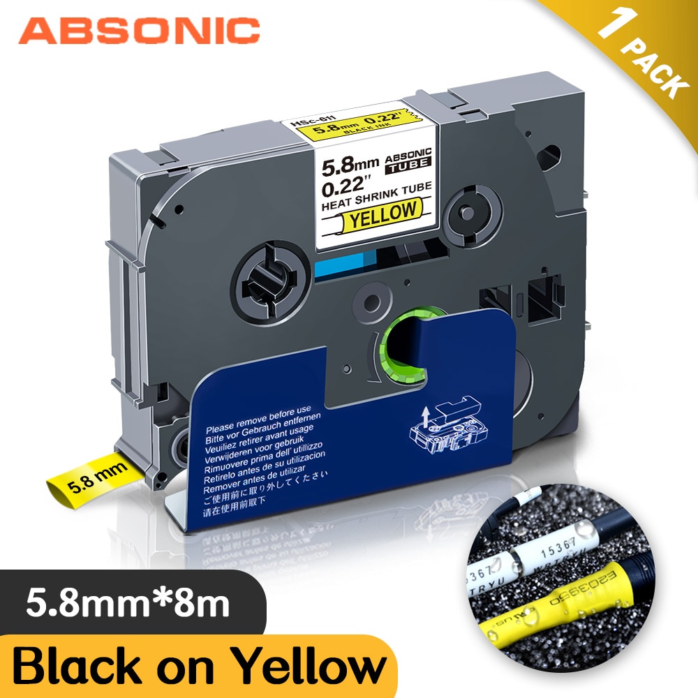 Absonic 5.8mm Hse-611 para o irmão hse611 hse 611 fita da etiqueta do tubo do psiquiatra do calor preto no amarelo para o fabricante da etiqueta do toque do irmão p: Black on Yellow