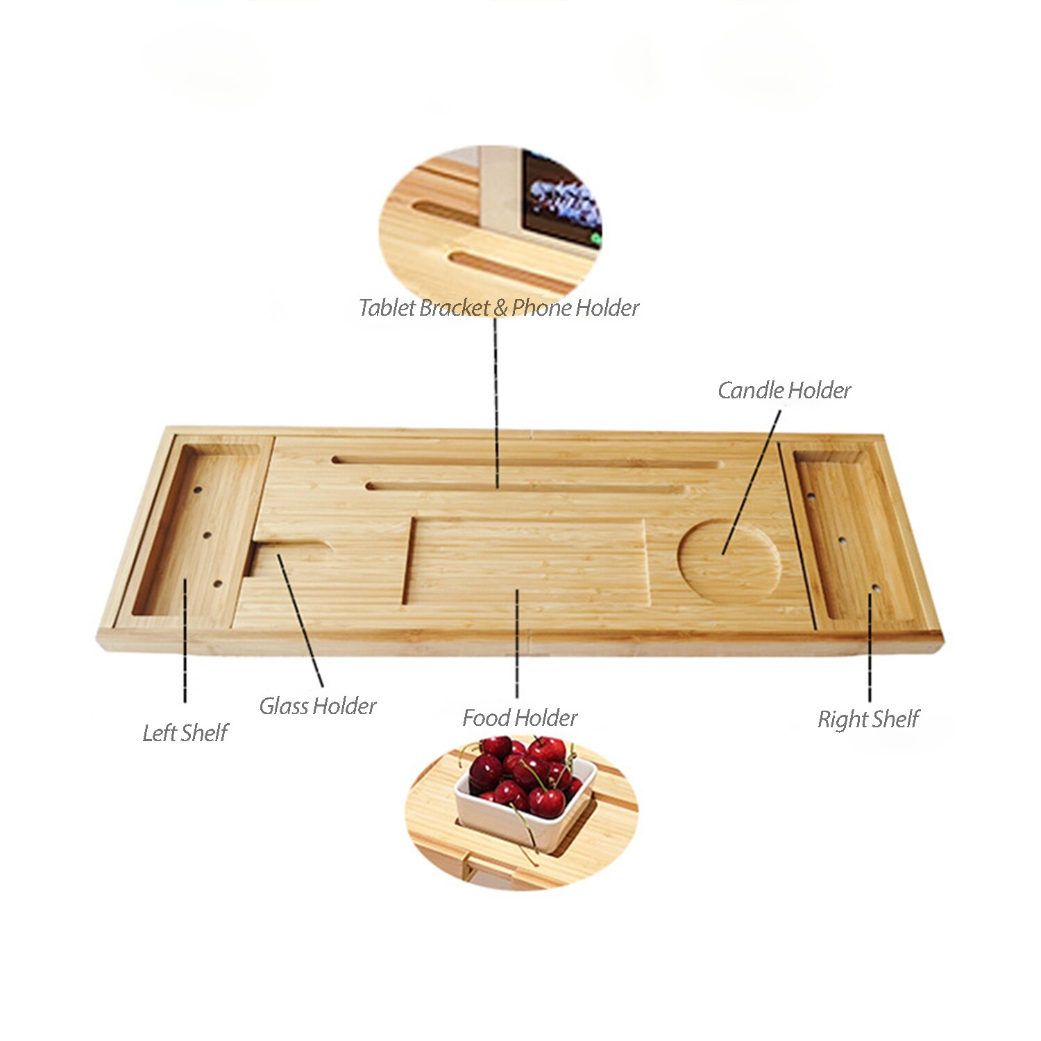 Bad Caddy Lade Bamboe Spa Bad Caddy Organisator Boek Wijn Tablet Houder Telefoon Rack Antislip Bodem Uitschuifbare Zijkanten