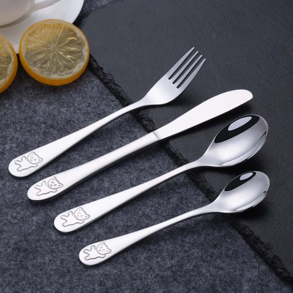 1Pcs Baby Dishes Stainless Steel Teaspoon Spoon Fork Knife Utensils Set Baby Kids Learning Eating Habit Children Tableware