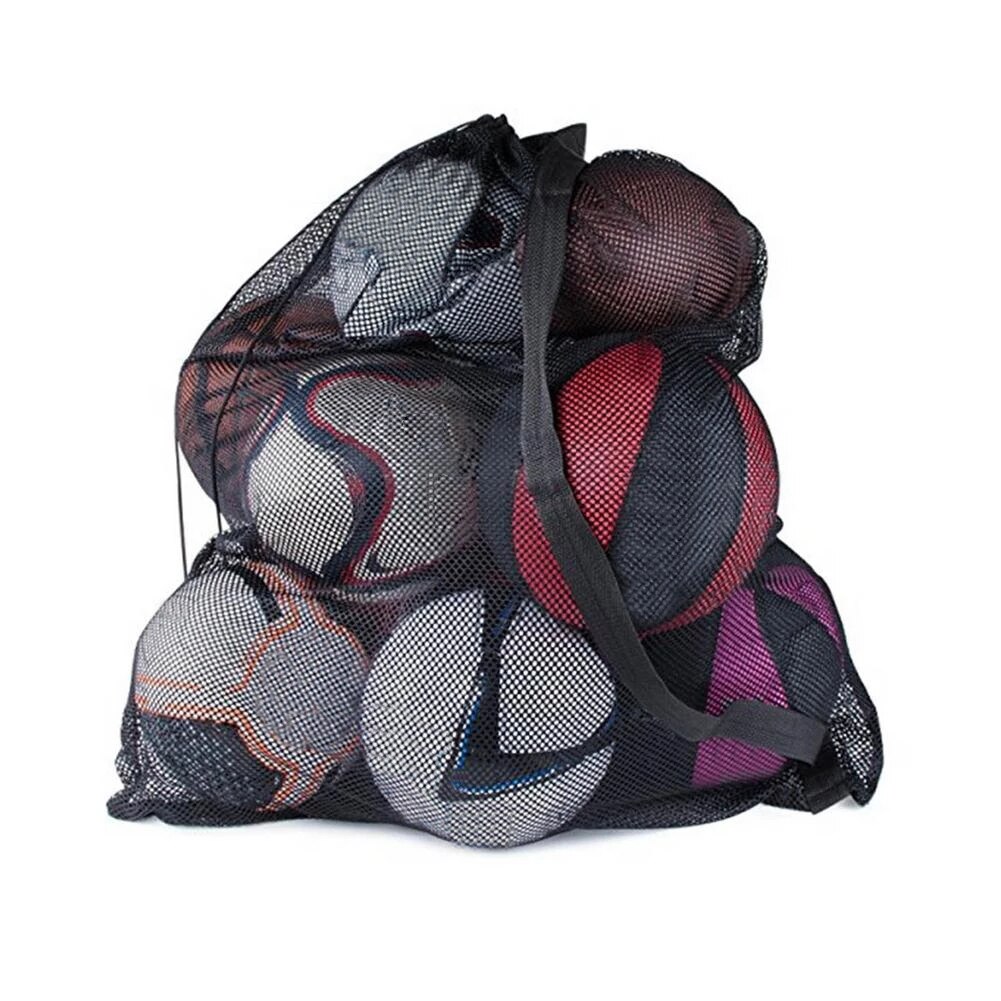 Tragbarer sportballbeutel aus nylonnetz mit kordelzug, großes fassungsvermögen, aufbewahrungstasche für fußbälle und basketball im freien