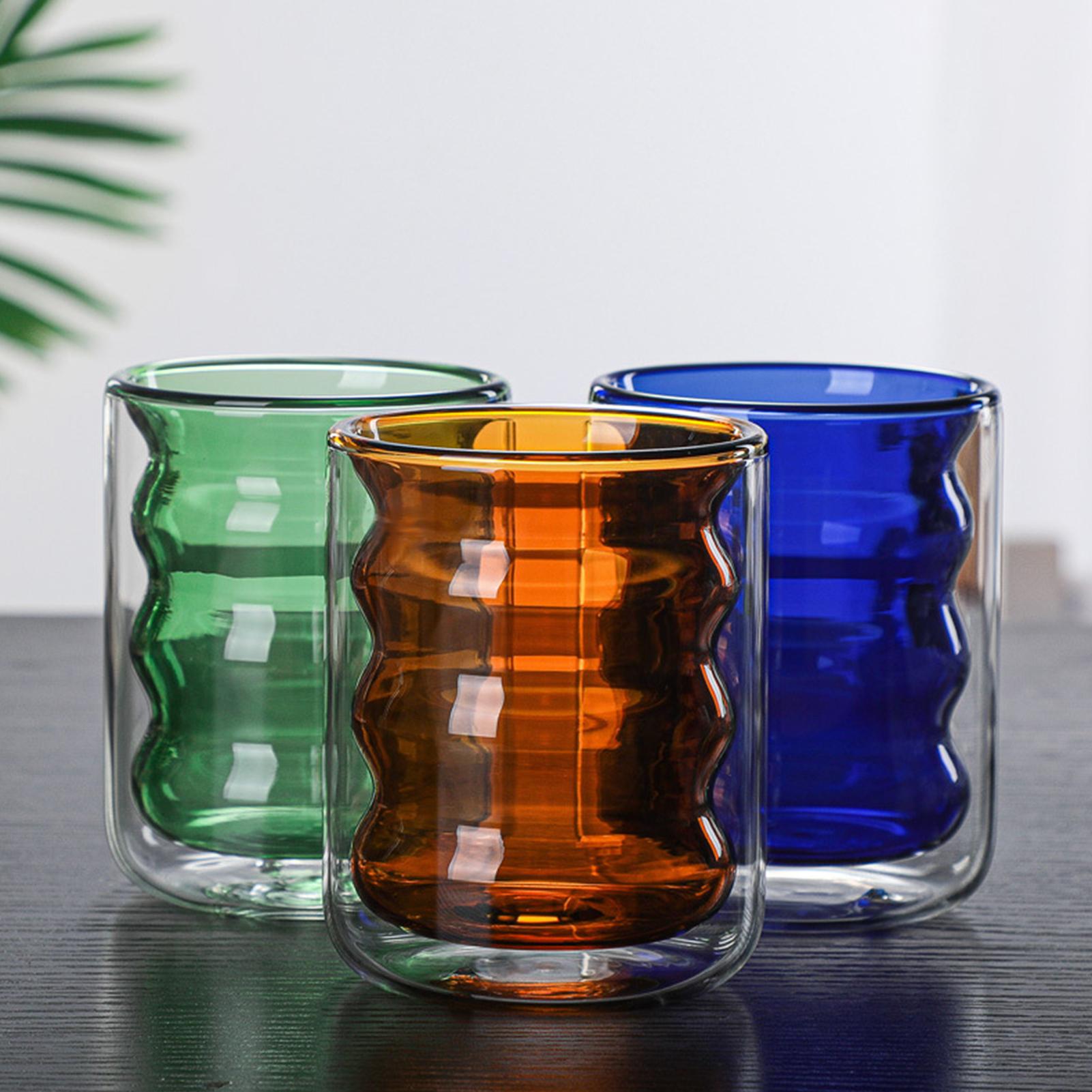 1pcs/lot Colored Hand Blown Double Wall Whey Protein Canecas Nespresso Coffee Mug Espresso Coffee Cup Thermal Glass 200ml