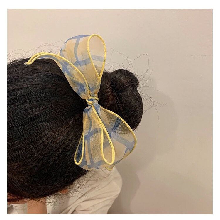 Summer Day MORI Series GIRL'S Plaid Gauze Bow Hair Band Organza Large Intestine Ring Hair Band Korean-style Hipster INS