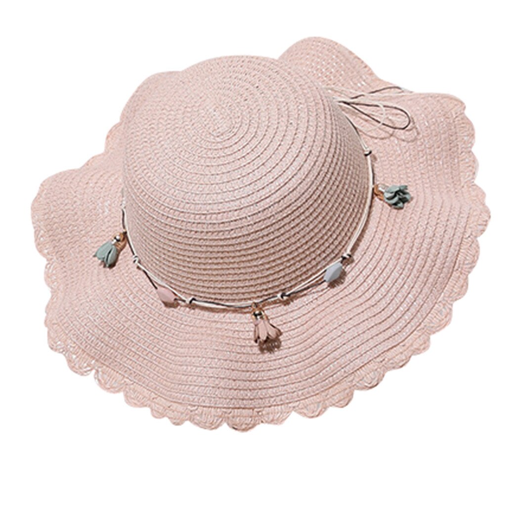 Summer Sun Hat Women Flower Straw Hat Big Wide Brim Solid Hat Sea Beach Sun Hat Floppy Hat Classic Beach Cap Flower Hat: Pink