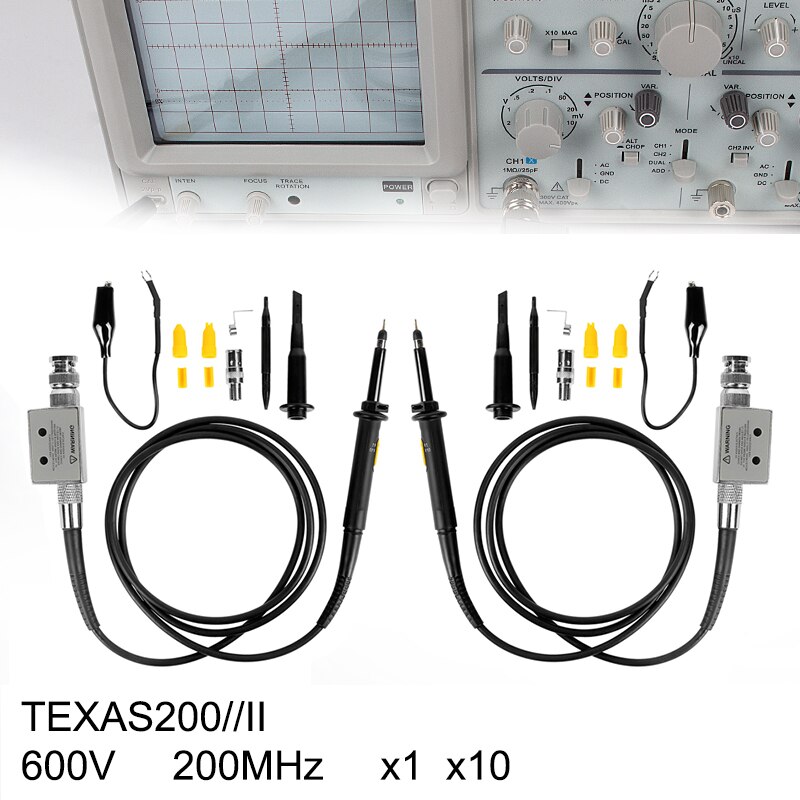Kit de sonda de osciloscopio portátil, accesorios de osciloscopio Sonde, IP-100, 100MHZ, X10, X1, 2 uds.: 2pcs TEXAS200II