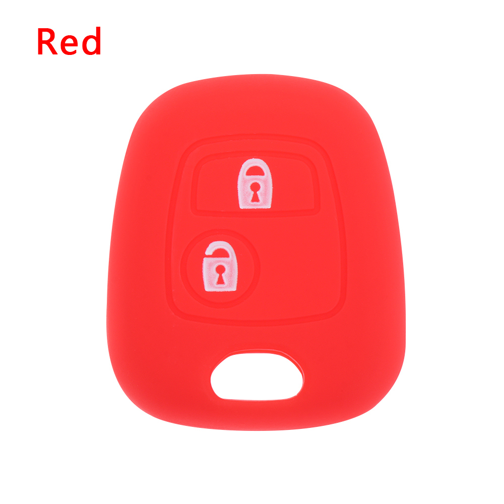 Capa de chave de carro de silicone, para peugeot 206 307 207, 2 botões, capa de chave de carro, suporte, conjunto de chave remota, imperdível capa protetora de chave macia: red