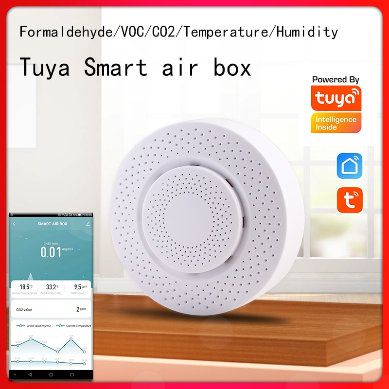 Tuya Wifi Digitale CO2 Hcho Voc Detector Formaldehyde Kooldioxide Sensor Air Monitor Domotica Waarschuwing Alarm Detector
