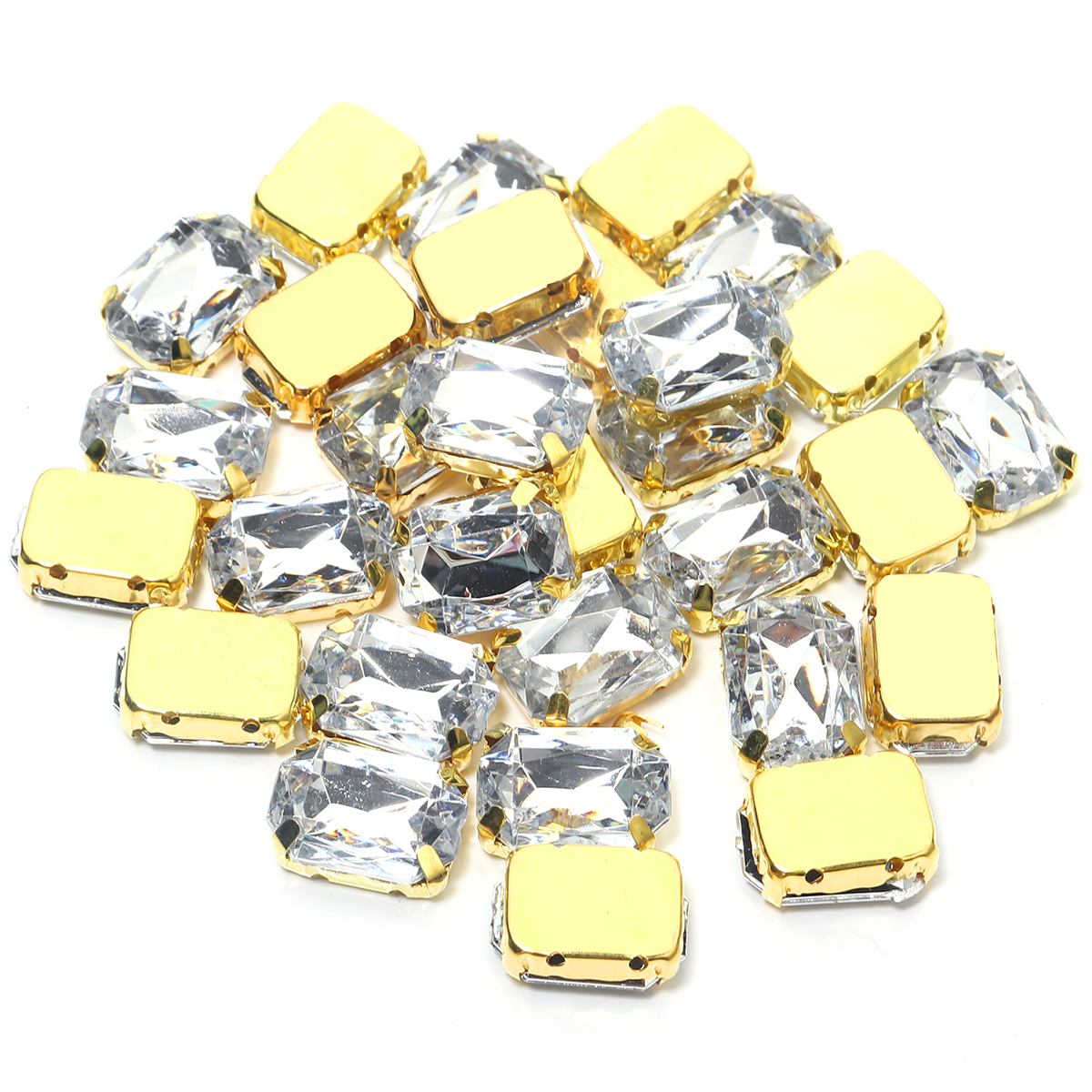 30 stuks 10 x 14mm rechthoekige kristallen glazen strass-steentjes, handgenaaide acryl strass-steentjes met gouden klauw voor kledingaccessoires: Khaki