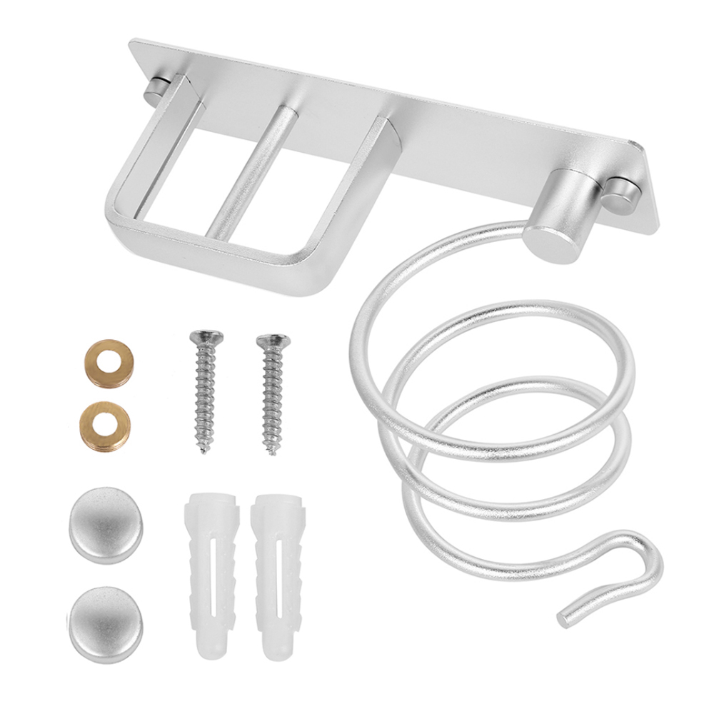 Soporte para secador de pelo, soporte de pared para secador de baño, organizador, estante, ducha, inodoro, soplador, colgador de secador de pelo de aluminio: Gris claro