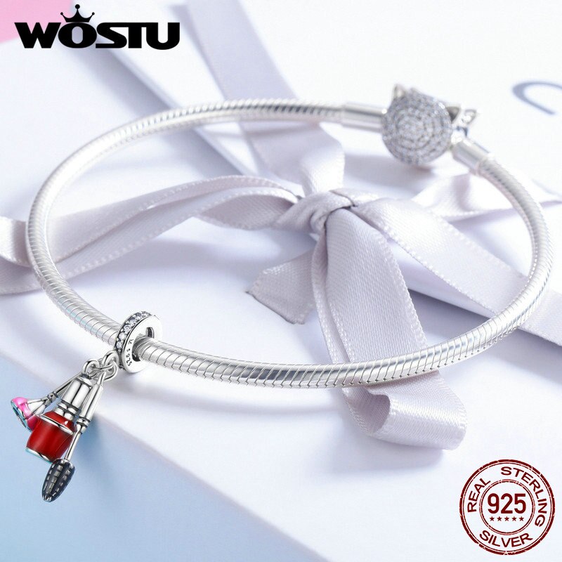 WOSTU Echt 925 Sterling Silber machen-hoch-Werkzeug Kosmetik Anhänger Reize passen Ursprüngliche Frauen Armbinde Modeschmuck FIC785