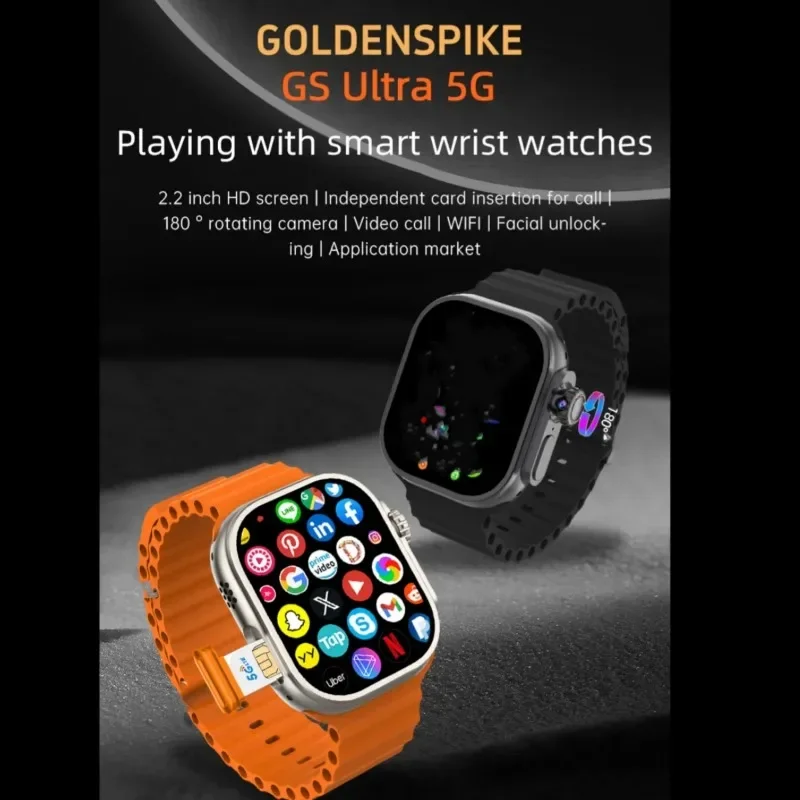 Scheda SIM di rete Android Smartwatch S9 Ultra 4G da 2,2 pollici Amoled 180 ° Fotocamera rotante GPS WIFI Chiamata globale Smart Watch da uomo Ultra 5G