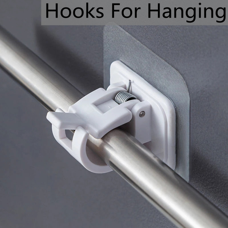 Hooks for Hanging Nail-Free Adjustable Curtain Rod Holder Adhesive Wall Curtain Hanging Rod Bracket Fixed Clip Hanging Rack Hook